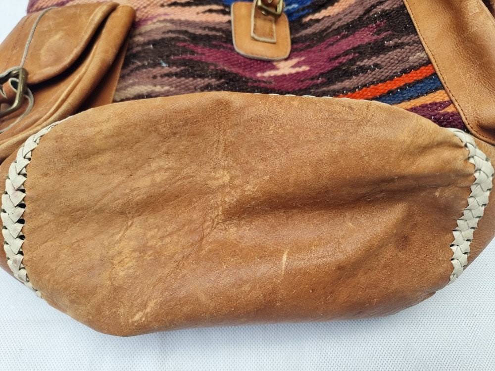 Extra Large Aztec Blanket Leather Backpack, South… - image 7