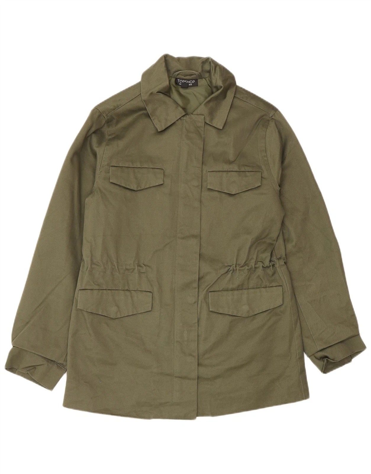 Topshop Womens Utility Jacket UK 8 Small Khaki Cotton BT09