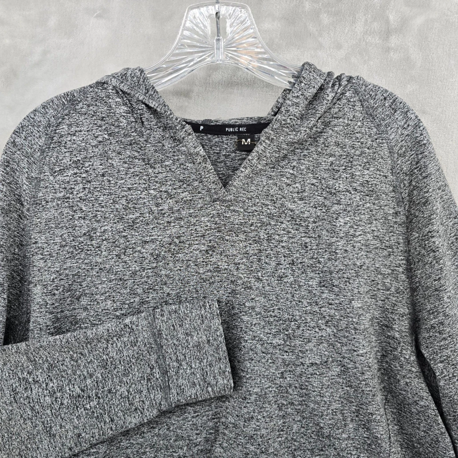 Public Rec Hoodie Mens Medium Gray Heathered V-Neck Long Sleeve Pullover