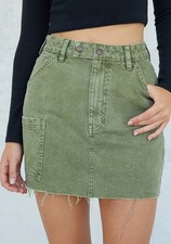 PACSUN Olive Green Utility Cargo Denim Skirt Size 28