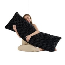 20x54 Fluffy Full Body Pillow Cover,Plush Fuzzy Faux Fur Body Pillowcase Black