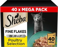 SHEBA - Adult Wet Cat Food Pouches- 40 x 85 g - Poultry - Bulk Cat Food Megapack 5.57 per kilo