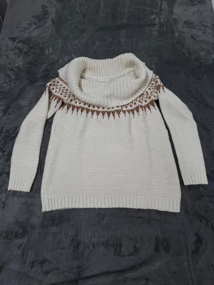 Suéter Maurices Mujer Grande Marfil Tejido Elastizado Manga Larga Capucha Cuello Pullover Foto 2 de 4