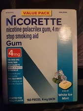 Nicorette Nicotine Gum 4mg White Ice Mint 160 Pieces Value Pack New Exp 02/28