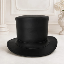 Black Leather Magician Top Hat Victorian Gothic Steampunk Handmade Costume Hat