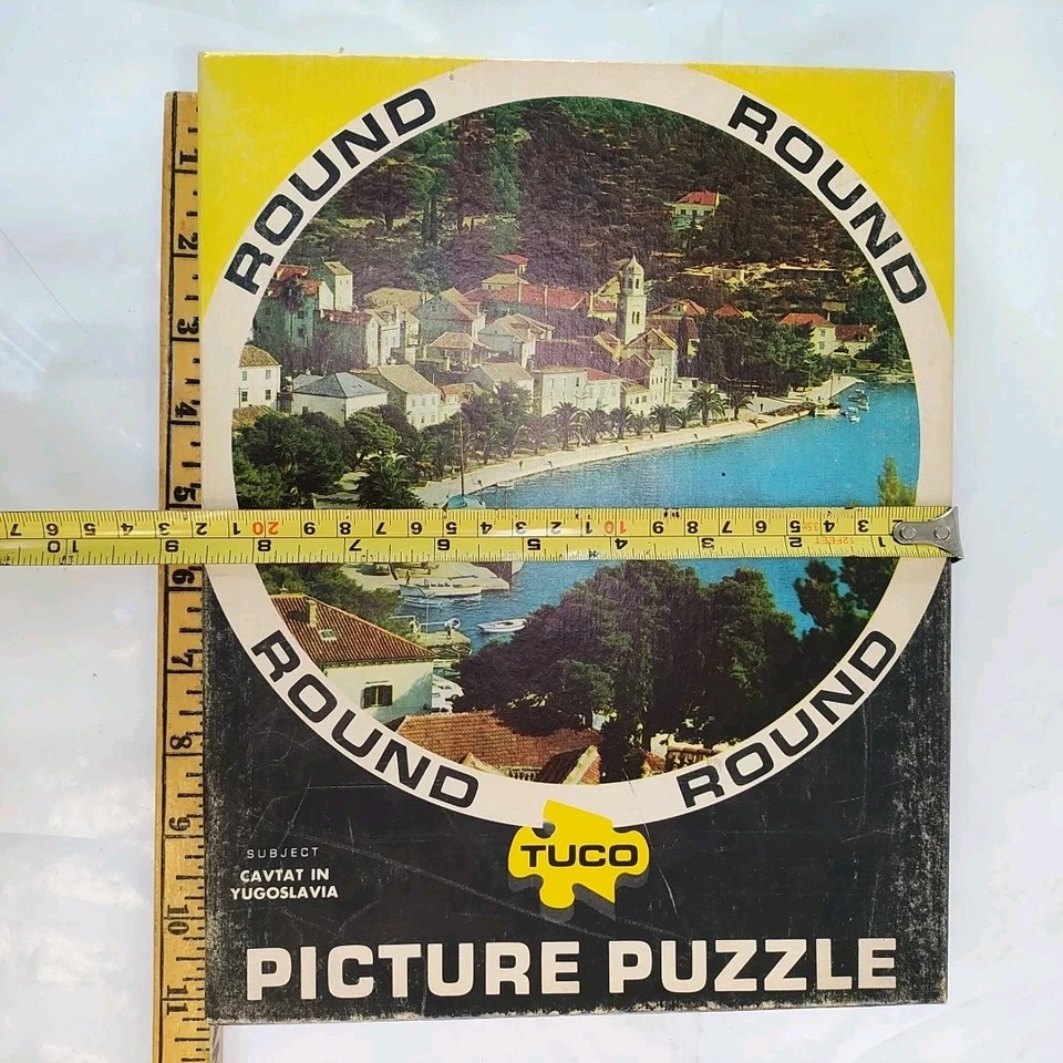 Quebra-cabeça vintage redondo Tuco - Cavat na Iugoslávia 15” diâmetro madeira Upson - Imagem 4 de 4