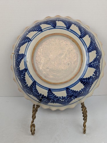 Antique 19th C Spanish Tin Glaze Hand Painted Terracotta Bowl Bird Design 10.5" - Picture 4 of 11