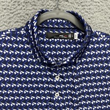 RLX Ralph Lauren Polo Shirt Mens Large Blue Geometric Golf Stretch Performance