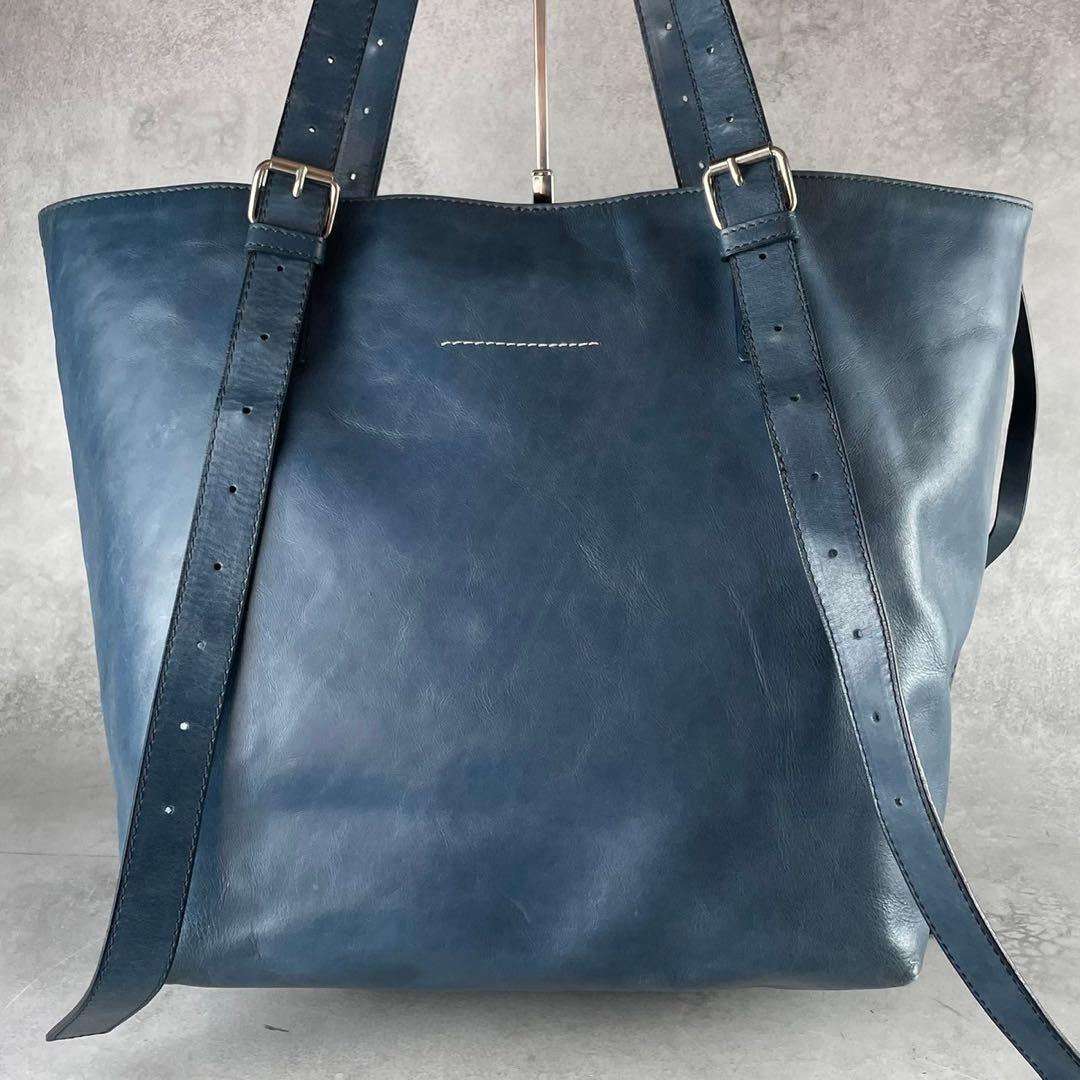 MM6 Maison Margiela All-Leather Tote Bag Blue Authentic