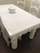 3 PCs Set Beautiful Vintage Handmade White Crochet Lace Tablecloth  s And Runner