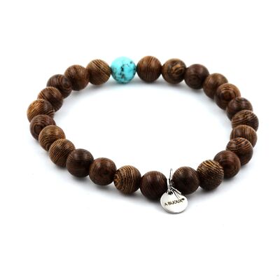 stones And Minerals. Wood Beads Bracelet + Turquoise 8 Mm. Made In France.