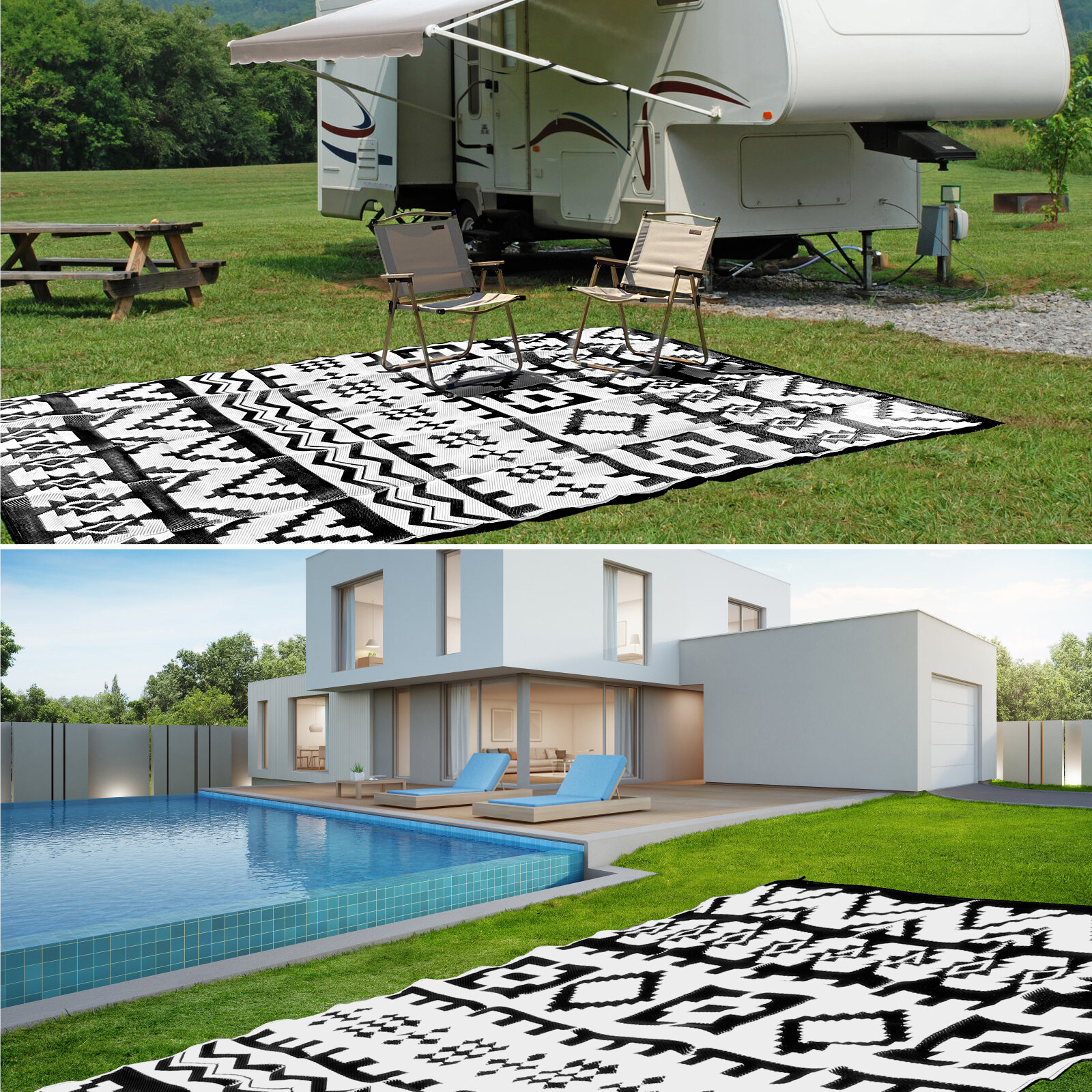 Reversible Mat Rv Patio Picnic Carpet Deck Camper Rug Outdoor Camping