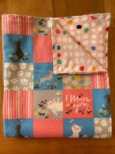 Handmade Block Cat Flannel Blanket - Double Thickness