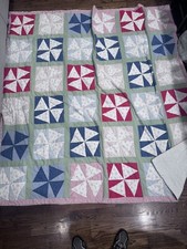 Vtg Handmade Hand Sewn Cotton Quilt 82x76 Abstract Stars Snowflakes Pattern Nice