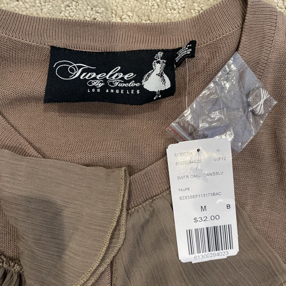 NWT Twelve By Twelve Sweater Cardigan Short Sleeve  Medium Taupe Brown  - Image 2 of 4