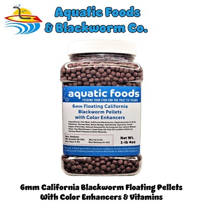 6 mm FLOATING California Blackworm Pellets with Color Enhancers & Vitamins. JAR