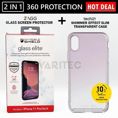 Zagg Glass Screen Cover Saver + Tech21 Clear Pink Slim Case for iPhone X XS 10 - Image 1 of 4