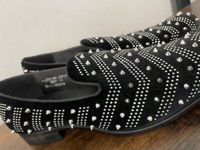 AM Exclusive Shoes Men\'s Black Gray Spiked Studded Loafers Dress Shoes Size‎ 12 Black Spiked Loafers | Mens Smokers | Mesa by Amali – Amali  main image 4