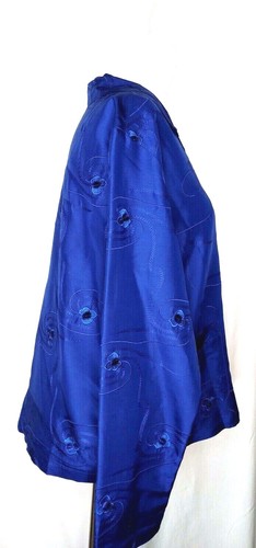 Chaqueta de lavandería francesa talla Lg 100 % seda bolsillos delanteros abotonados azul real - Imagen 2 de 7