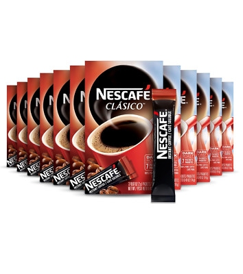 NESCAFE CLASICO, Dark Roast Instant Coffee, 12 boxes (84 packets)