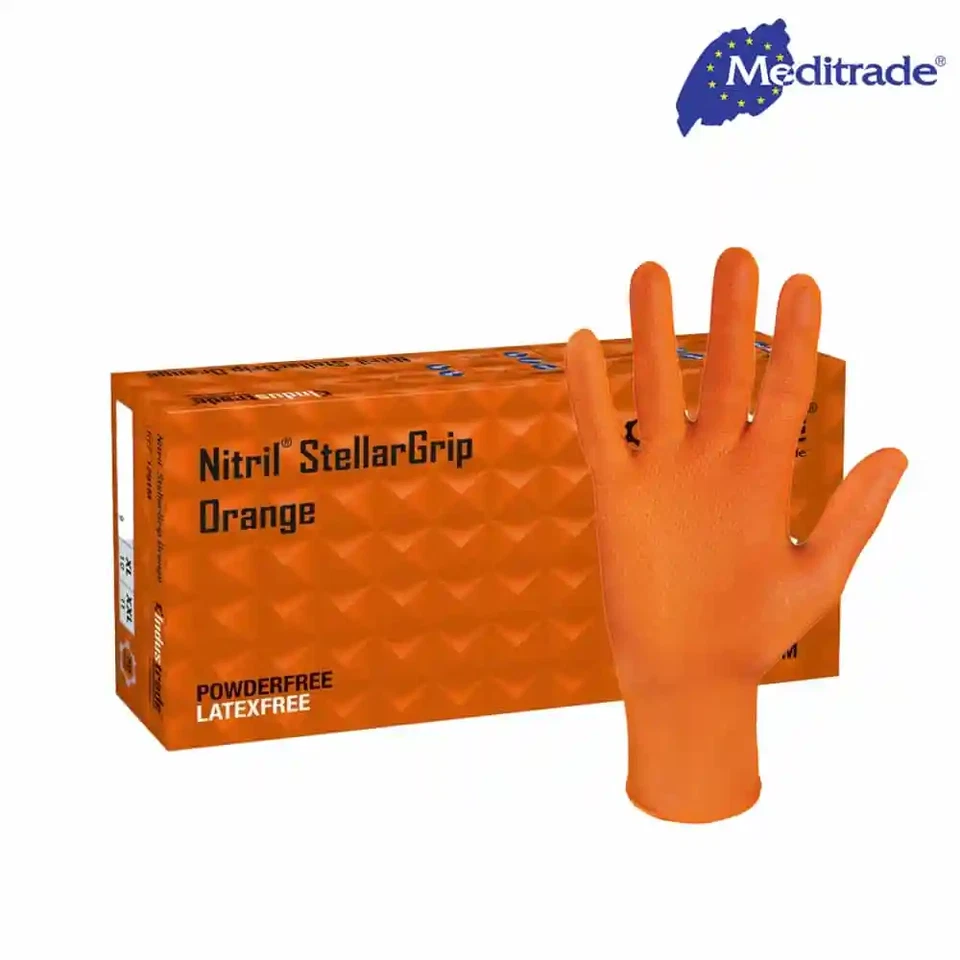 INDUSTRADE 50x Nitril Stellar Grip Schutzhandschuhe Einweghandschuhe Größe: M-XL_ORANGE