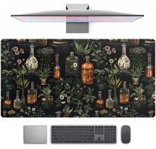 Mystical Green Plant Desk Mat Black Aesthetic Gaming Mouse Pad 31.5"x15.8"