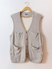 Vintage Guess 80s Grey Knit Cardigan Sweater Vest Bubble Art Script M USA Made