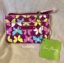 Vera Bradley Slim Coin Purse FLUTTERBY Wallet Butterflies PURPLE Multi New NWT