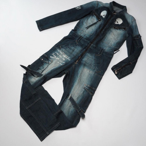 PPFM ARCHIVE Y2K Skull Embroidered Bondage Denim Jumpsuit