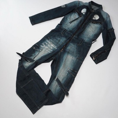 PPFM ARCHIVE Y2K スカル刺繍ボンテージデニムつなぎ 00s L PPFM ARCHIVE Y2K Skull Embroidered Bondage Denim Jumpsuit