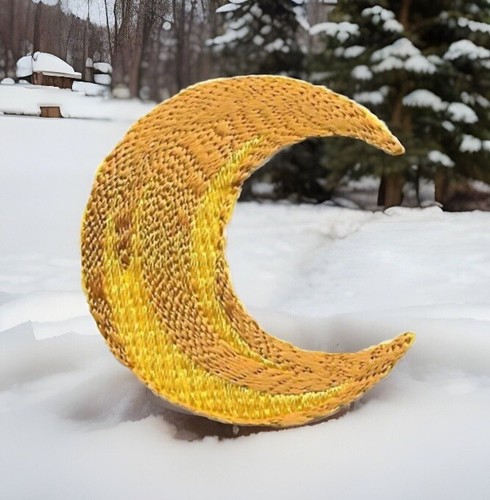 Crescent Moon Embroidered Patch Lunar Waning Waxing Iron on Sew on - Picture 2 of 4
