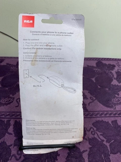 2012 RCA 50 Ft White Phone Line Cord TP443WHR White New Sealed - Image 2 of 3