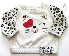 Koala Kids Leopard Print Sleeve Kitten Face Top Bow Accent Size 6M Ivory