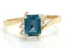 1.60 Carat Natural London Blue Topaz and Diamonds in 14K Solid Yellow Gold Ring