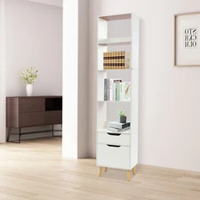 Bookshelf Display Organizer Floor Standing Bookcase Storage Rack with Drawers