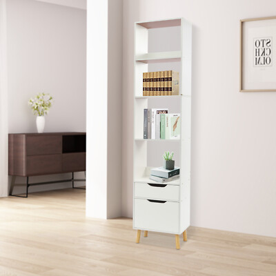 Bookshelf Display Organizer Floor Standing Bookcase Storage Rack with Drawers