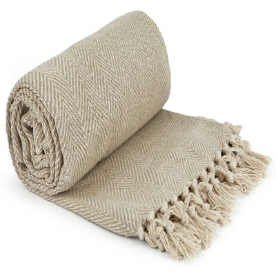 Como Wohndecke Baumwolle 127 cm x 152 cm natur beige Chevron Schlafsofa Bezug