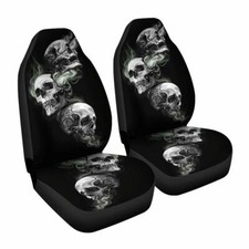Fundas de asiento delanteras coche impresión 3D calavera asiento protector cojín 2 piezas para coche SUV