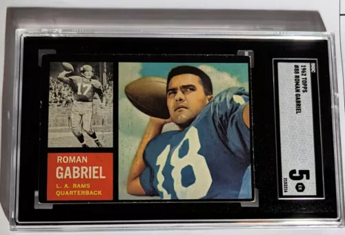 Los Angeles Rams great QB Roman Gabriel -Topps 1962 rookie card #88 SGC 5