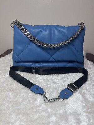Stradivarius Blue Faux Leather Quilted Bag