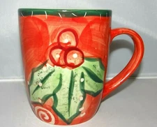 CHRISTMAS Holly Berries Holiday Coffee Mug Cup STUDIO 33 Hand Painted Huge 24oz.