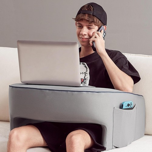 Breathable Memory Foam Laptop Stand and Reading Pillow - Stylish Grey Design - 第 3/8 張圖片