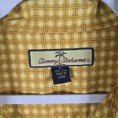Tommy Bahama 100% Silk Mens Sz Xl Yellow Plaid Camp Short Sleeve Button Up Shirt - Picture 7 of 9