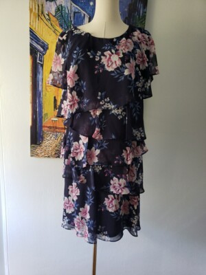 Jessica Howard Women's Floral Ruffle Chiffon Mini Shift Dress Sz 14P | eBay