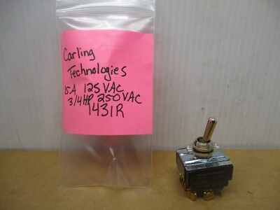 Carling Toggle Switch 1431R 3/4 hp 125-250 VAC 10A 250VAC 15A 125VAC