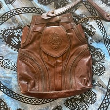 Brown Shoulder Bag with Zipper  Embossed Logo Accents, Gold Hardware