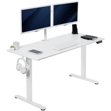 VIVO White 55" x 24" Electric Sit Stand Desk, Height Adjustable Workstation