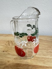 Vintage Mid-Century Glass Juice Pitcher with Tomato and Floral Design — listing 3