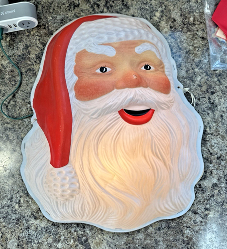 Großes Vintage beleuchtetes Weihnachtsmann Gesicht 18 1/2x15 1/2 Zoll Tür oder Wandbehang Deko