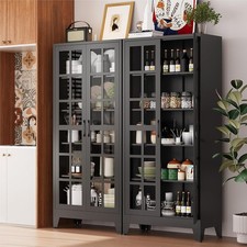 71" Metal Kitchen Cupboard Storage Cabinet w/4 Adjustable Shelves, Glass Door